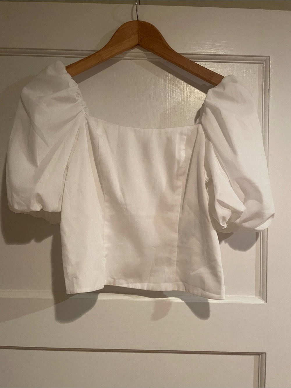 Banana Republic White Puff Sleeve Square-Neck Blouse